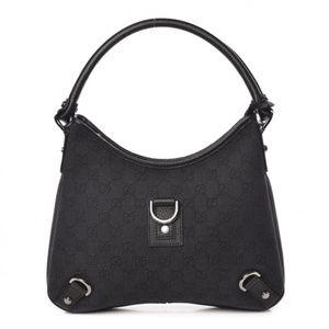 GUCCI Denim Monogram Abbey D Ring Hobo Black